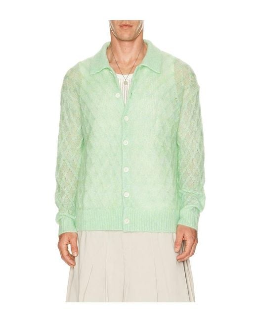 Feng Chen Wang Green Knitted Cardigan Sweater for men