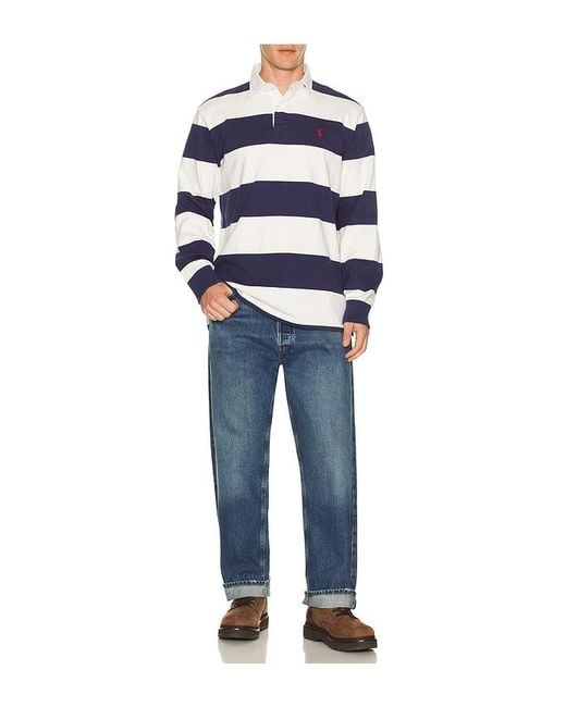 Polo Ralph Lauren Blue Long Sleeve Heavyweight Rugby Shirt for men