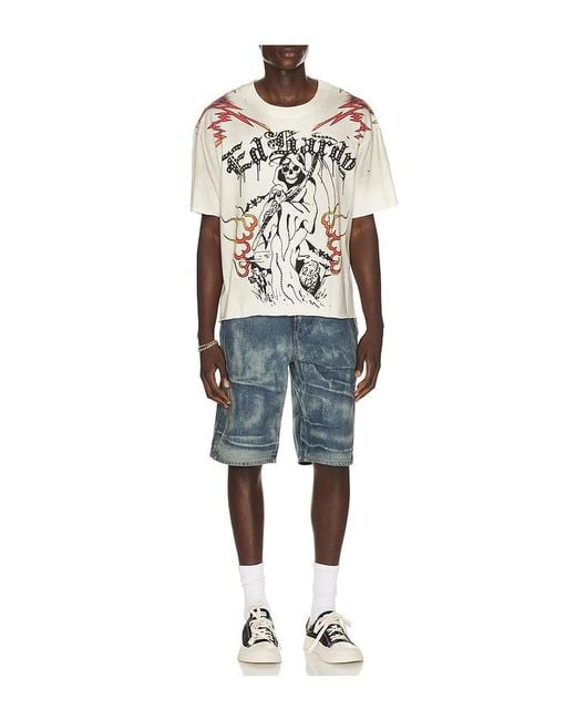 Ed Hardy Blue By Appointment Only Reaper Cropped Boxy Tee for men
