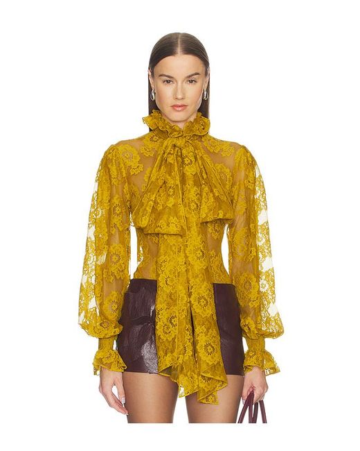 Markgong Yellow Gathered Lace Blouse
