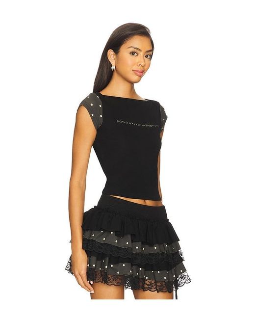ZEMETA Black Boat Neck Polka Top