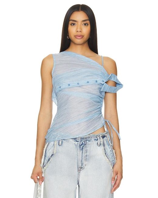MARRKNULL Blue Pleated Top
