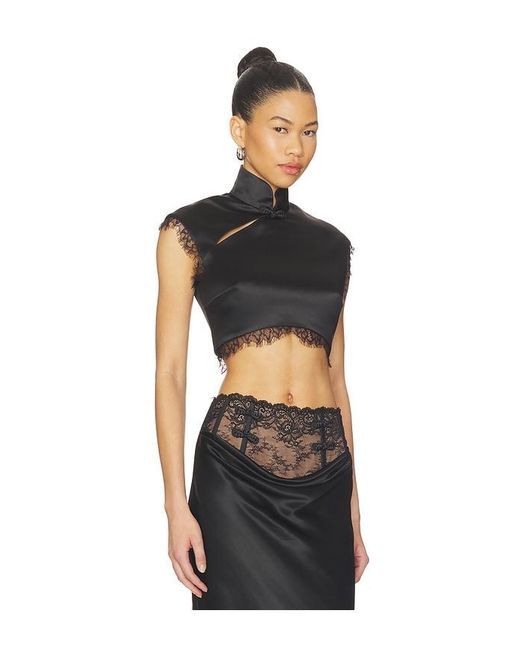 SAU LEE Black Lila Satin Top