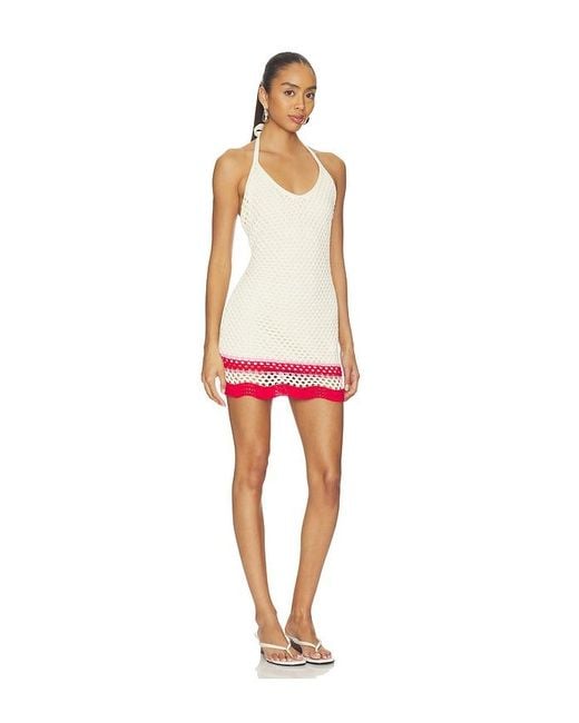 MINKPINK Red Elva Crochet Halter Mini Dress
