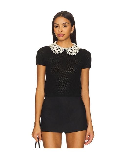 Alice + Olivia Black Ciara Short Sleeve Pullover With Collar