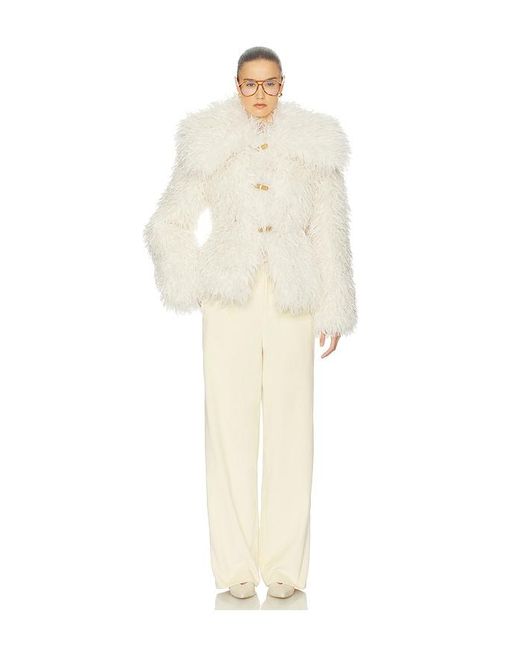 Helsa Natural Dramatic Collar Faux Shearling Jacket