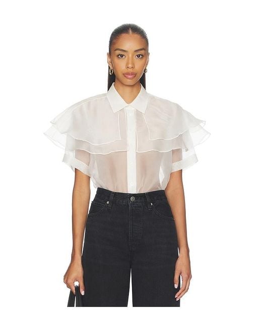 FRAME White Organza Cape Top