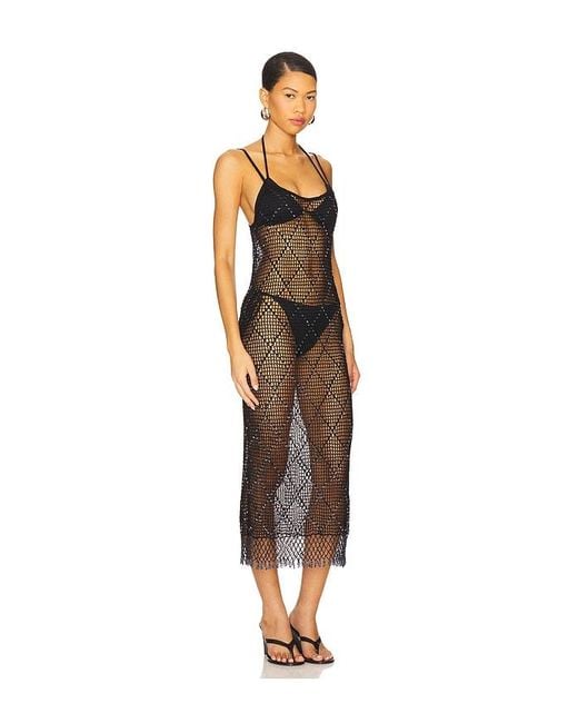 Lovers + Friends Black Katja Beaded Crochet Midi Dress
