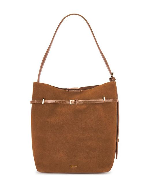 VERAFIED Brown Suede Belted Tote Bag