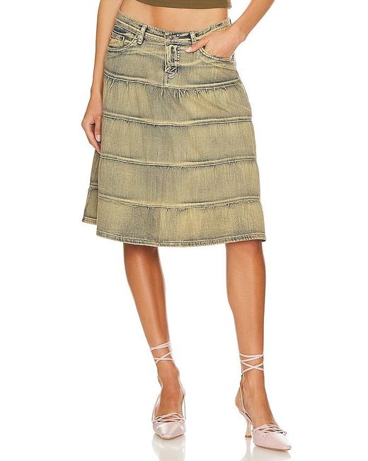 Jaded London Green Denim Prairie Midi Skirt