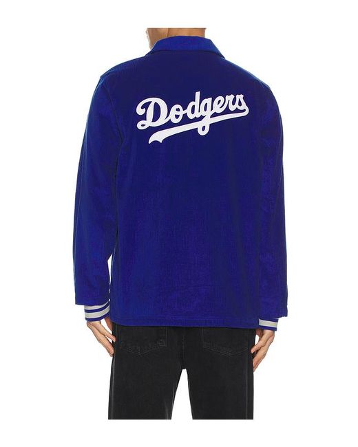 Mitchell & Ness Blue Mlb Dodgers Off The Bus Vintage Logo Corduroy Coaches Jacket for men