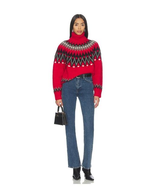 Polo Ralph Lauren Red Fair Isle Wool Blend Turtleneck Sweater