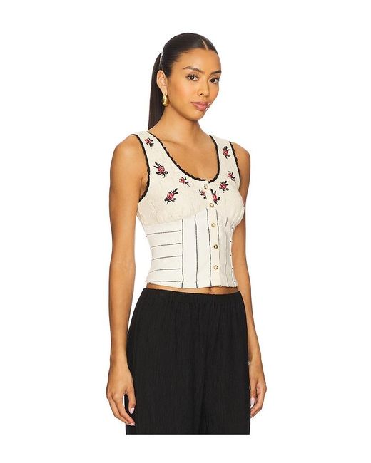 Free People Black Strick-Top Rose Bud