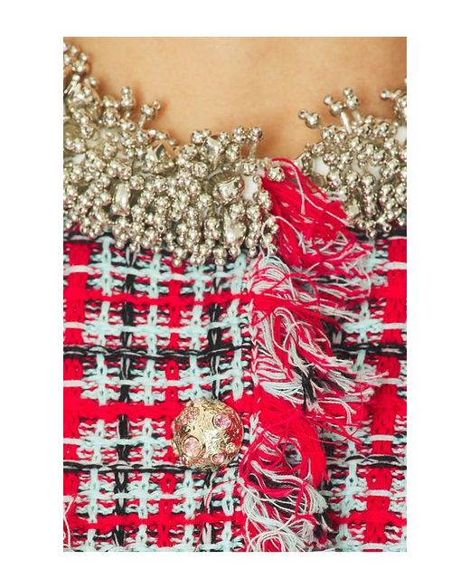 Self-Portrait Red Check Frayed Knit Jacket