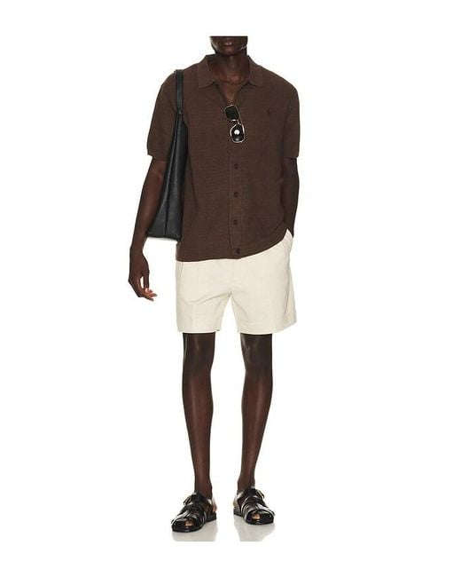 Polo Ralph Lauren Brown Short Sleeve Cotton Blend Textured Cardigan Sweater With Collar for men
