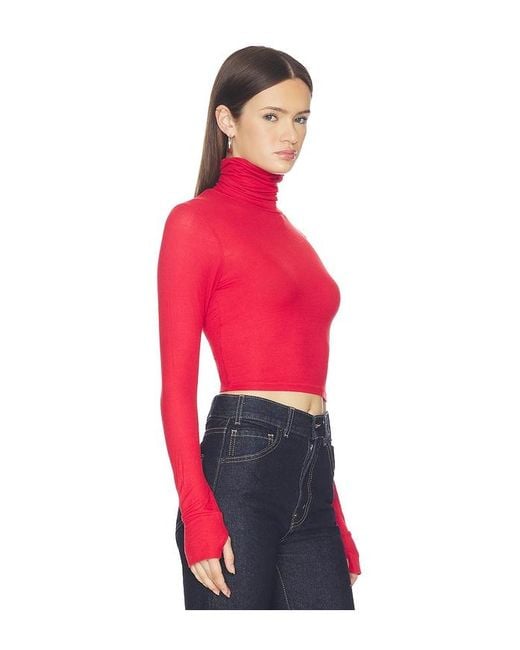 Michael Lauren Red Cormac Turtleneck Crop Top