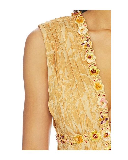 La Fuori Metallic Honeydew Draped Gown