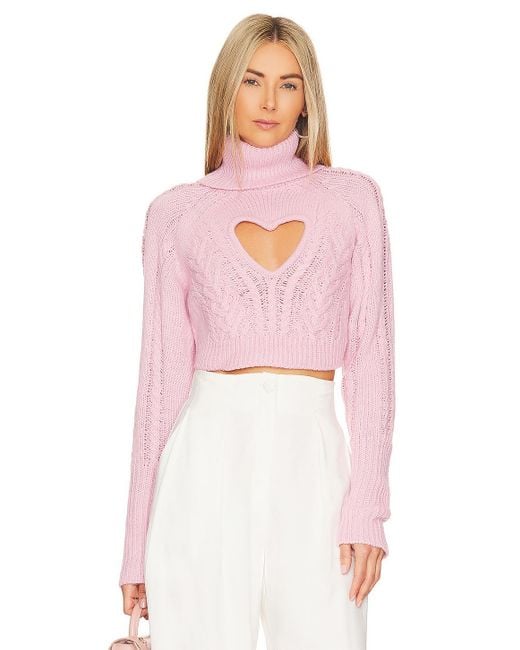 For Love & Lemons Pink Vera Cropped Cut Out Sweater