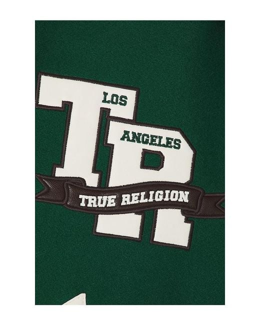 True Religion Green Retro Wool Varsity Jacket for men