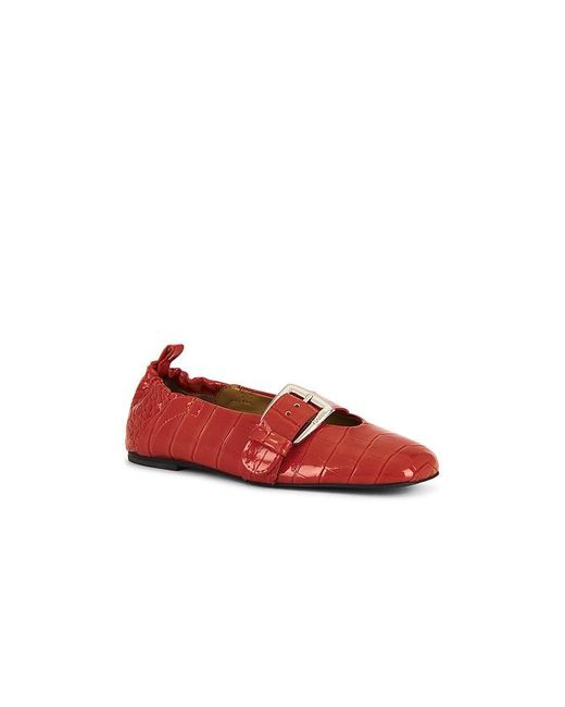Ganni Red Butterfly Strap Shiny Croco Ballerina Flat