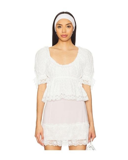 YUHAN WANG White Floral Embroidered Short Sleeve Blouse