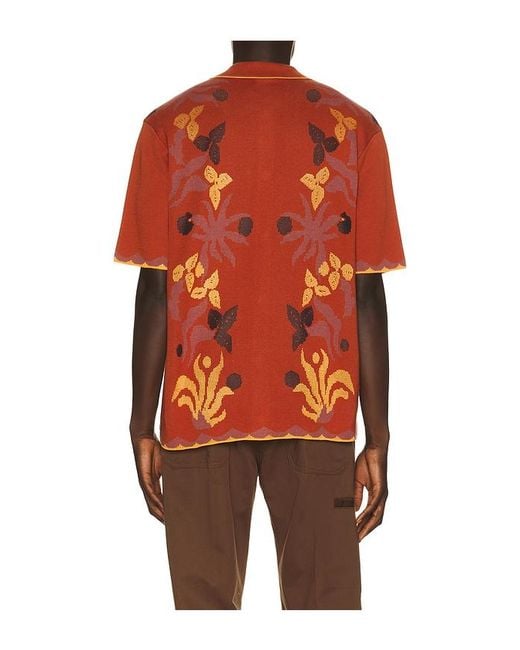 Scotch & Soda Orange Knitted Jacquard Short Sleeve Shirt for men
