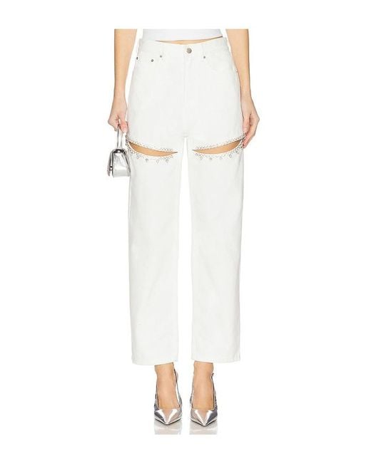 Area White Crystal Slit Jeans