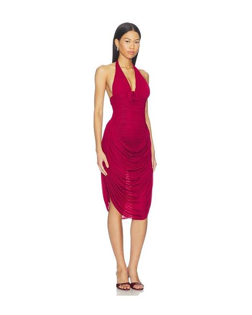 Maygel Coronel Red Drape Midi Dress