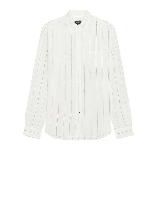 Club Monaco White Long Sleeve Wide Stripe Linen Shirt for men