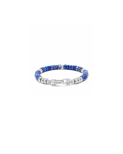 Nialaya Blue Hexagon Beaded Bracelet for men