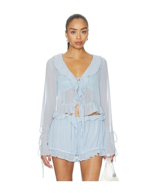 Milkwhite Blue Ruffle Long Sleeve Shirt