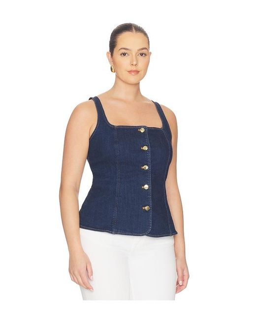 GOOD AMERICAN Blue Sleeveless Button Front Denim Top