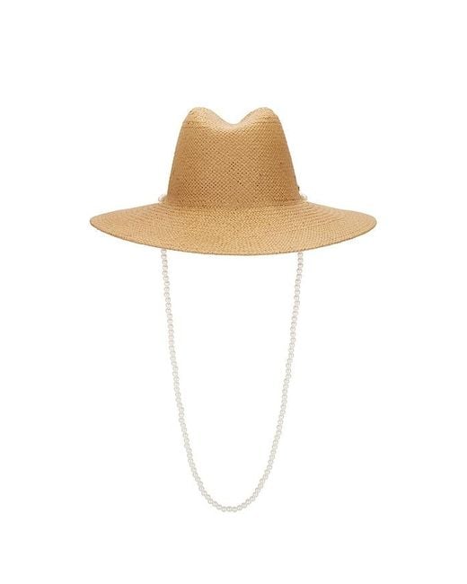 Lele Sadoughi White Pearl Strand Straw Hat