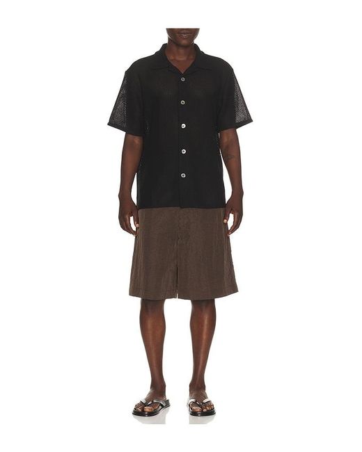 DUNST Black Open Collared Crochet Shirt for men