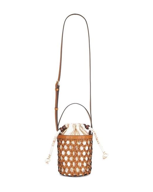 Loeffler Randall White Laith Stripe Canvas & Beads Bucket Bag
