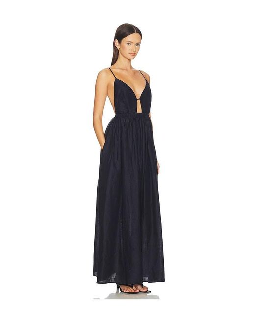 Susana Monaco Blue Solid Linen Empire Waist Dress