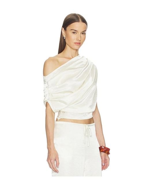 SNDY'S White Dove One Shoulder Top