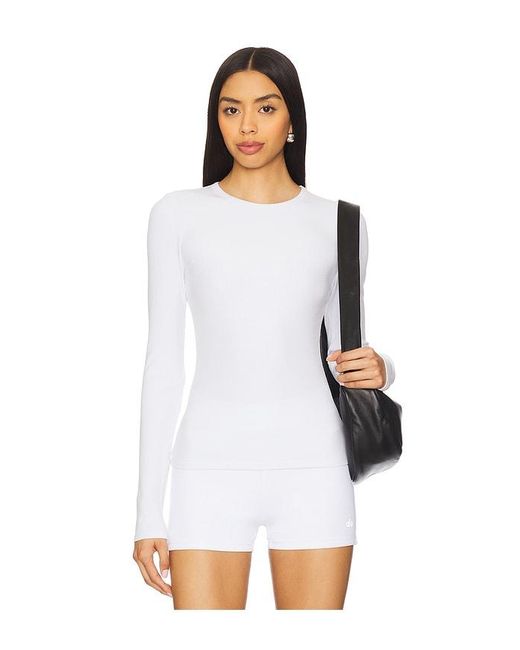 Alo Yoga Ribbed Modal Long Sleeve Top in White | Lyst Australia