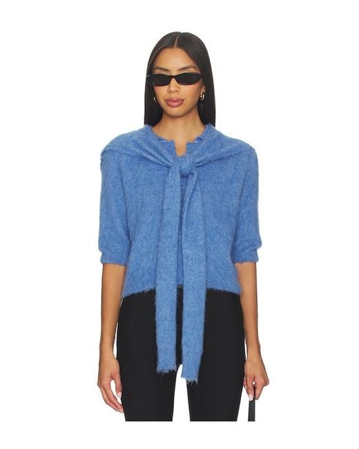 Monse Blue Cropped Polo Knit Top With Scarf