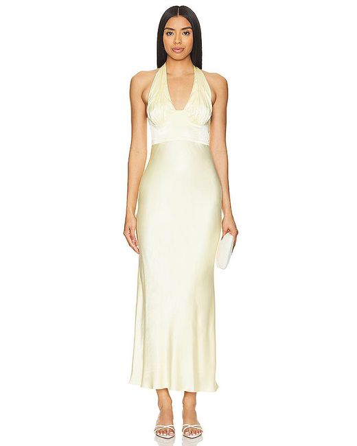 Shona Joy White La Lune Plunged Halter Midi Dress