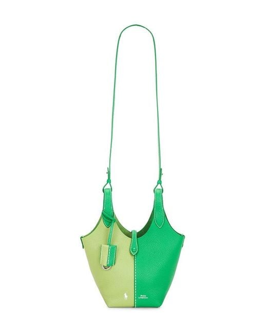 Polo Ralph Lauren Green Shiny Drum Pebble Small Crossbody Bag