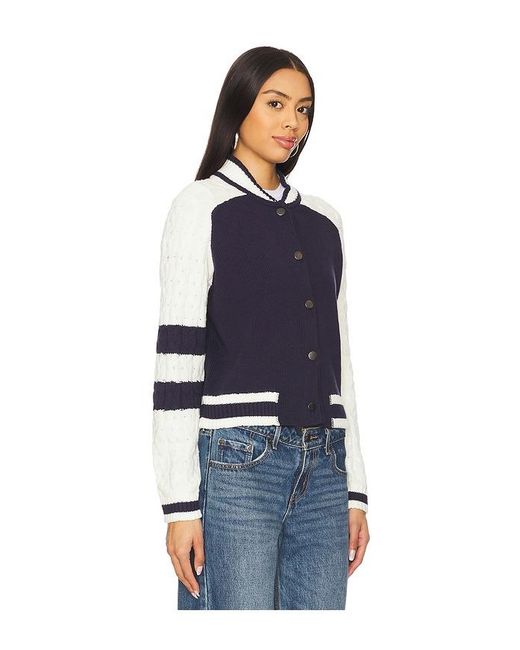 Central Park West Blue Cable Sleeve Knit Bomber