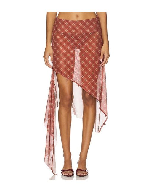 House Of Sunny Orange Retro Check Mesh Skirt