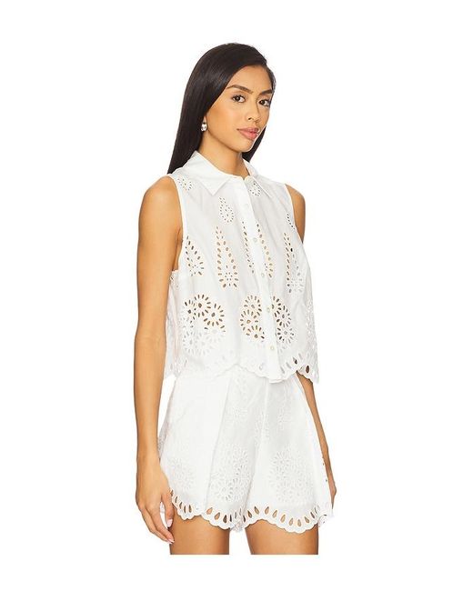 TOP À ŒILLETS en White Hevron