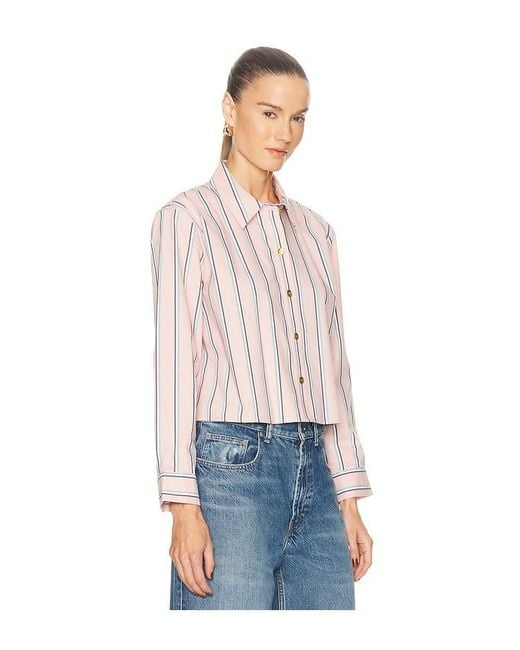L'Agence Blue Cosette Crop Hi Low Shirt