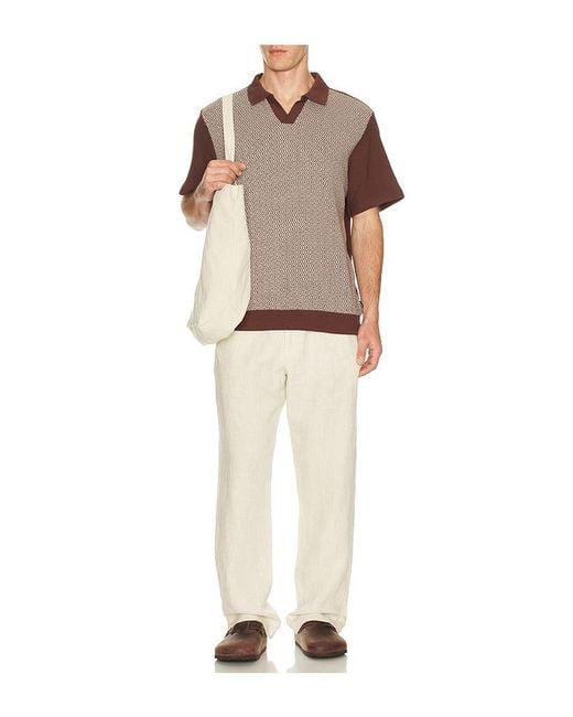 Brixton Brown Theo Jacquard Short Sleeve Polo for men
