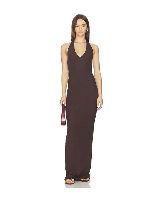 ÉTERNE Brown Halter Maxi Dress