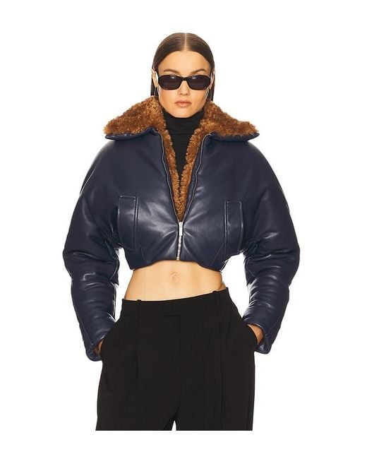 Atlein Blue Cropped Aviator Jacket