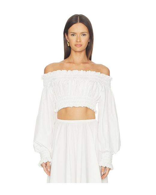 Norma Kamali White Long Sleeve Peasant Cropped Top