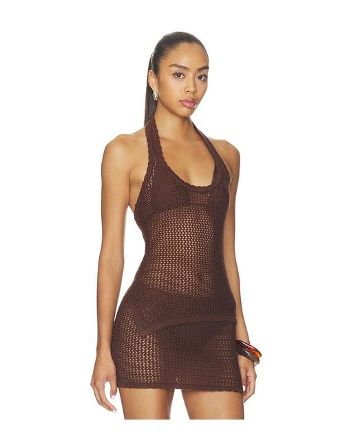SNDY'S Brown Casey Crochet Halter Top